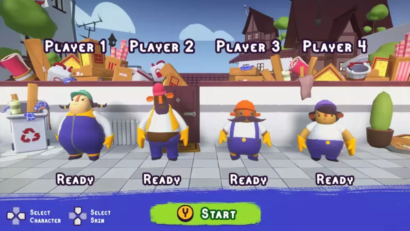 Зимняя атмосфера в игре Tools Up! с персонажами на балконе здания