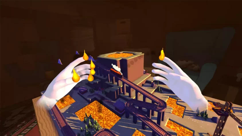 Игровой процесс Toy Trains VR - создание ландшафта для поездов