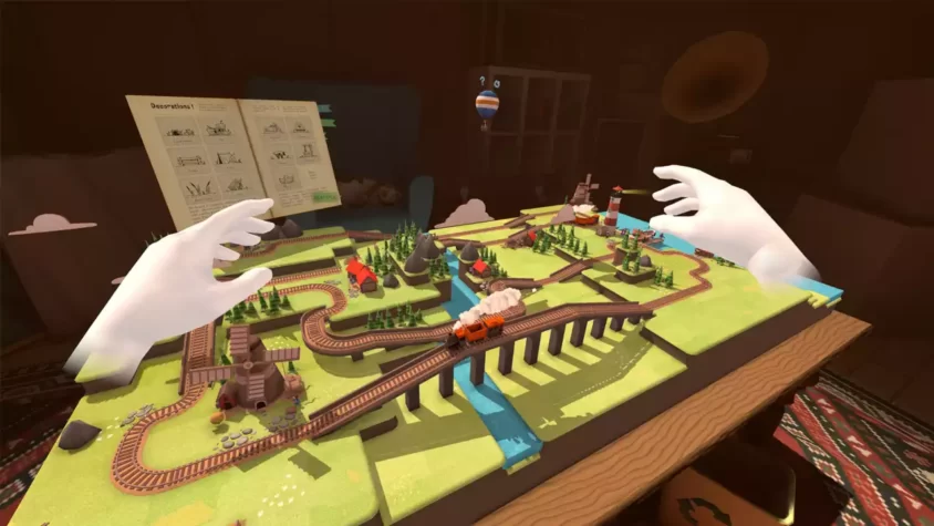 Игровой процесс Toy Trains VR - создание пейзажа с помощью рук