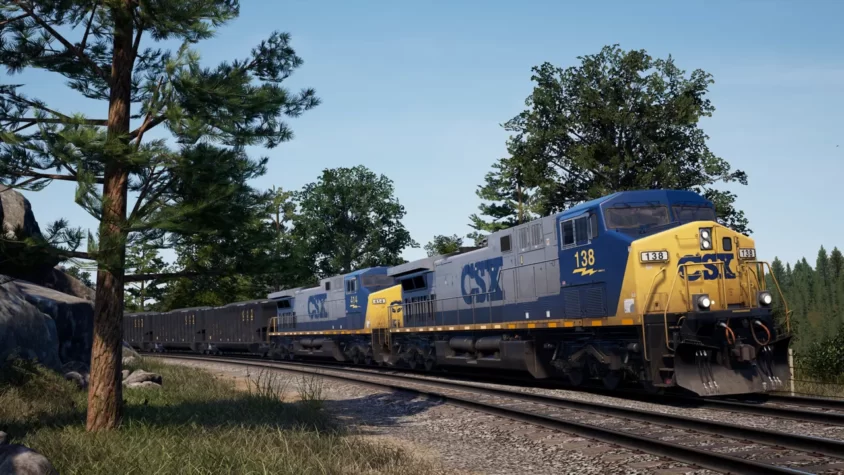 Поезд CSX в Train Sim World 2 на фоне городского пейзажа