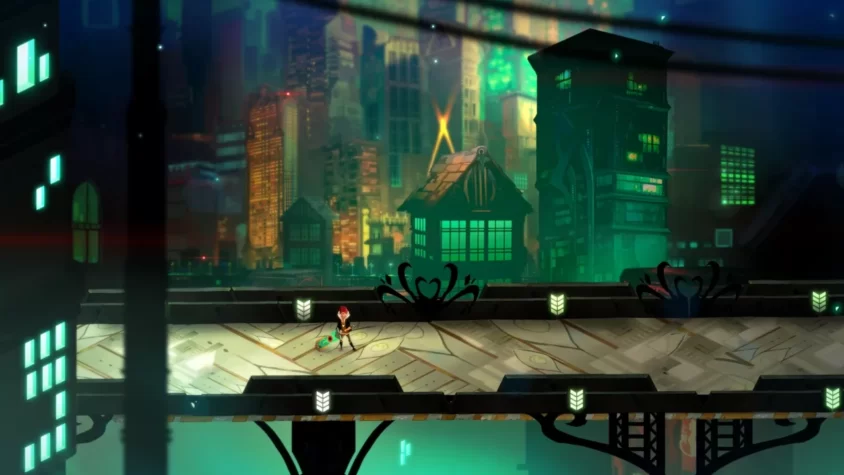 Геймплей из Transistor с городом на фоне