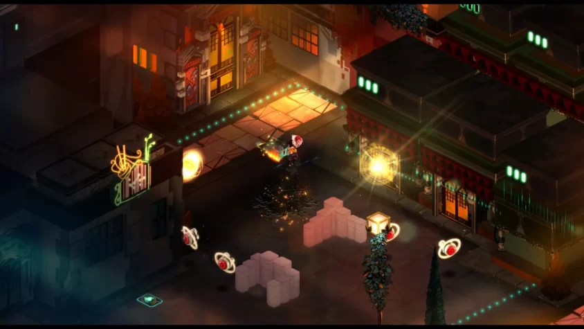 Персонаж в мире Transistor в бою с врагами