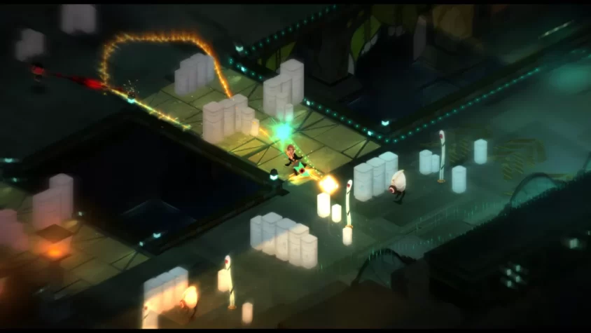 Герой в мире Transistor, сражается с врагами