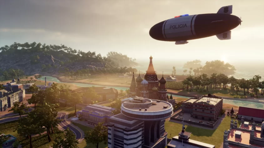 Город с коктейльным баром и тропическим ландшафтом в Tropico 6