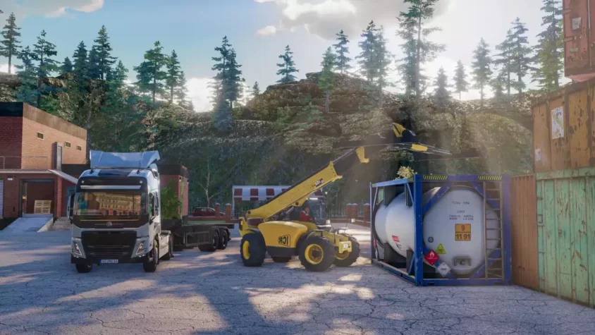 Множество автомобилей и техники на складе в Truck & Logistics Simulator