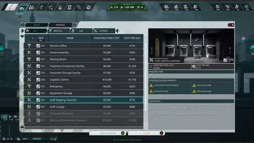 Экран с управлением строительства в Undead Inc.