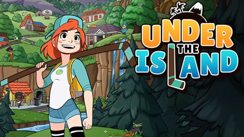 Обложка игры Under The Island, на которой изображена девушка с клюшкой для хоккея на фоне острова