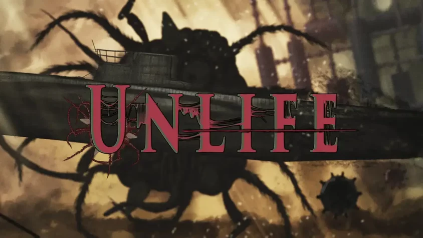 Обложка игры Unlife с гигантским существом и подводной лодкой