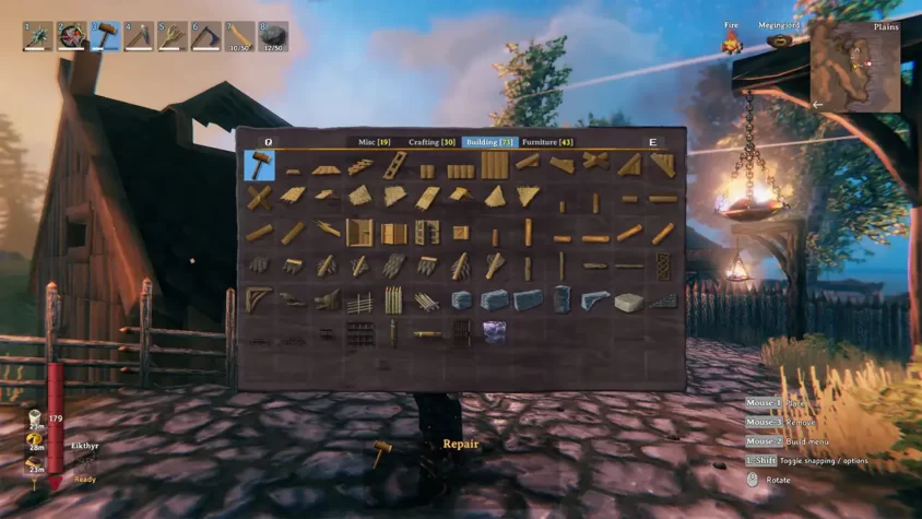 Интерфейс строительства в Valheim