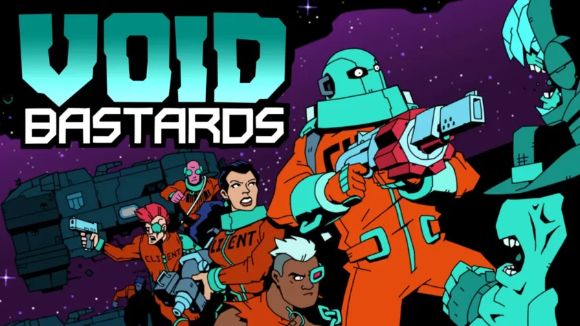 Void Bastards - Обложка игры Обложка игры Void Bastards с изображением персонажей, готовящихся к бою в космосе