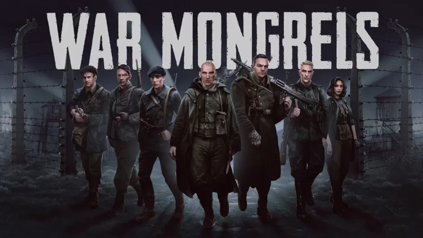 Обложка игры War Mongrels с группой персонажей на фоне колючей проволоки