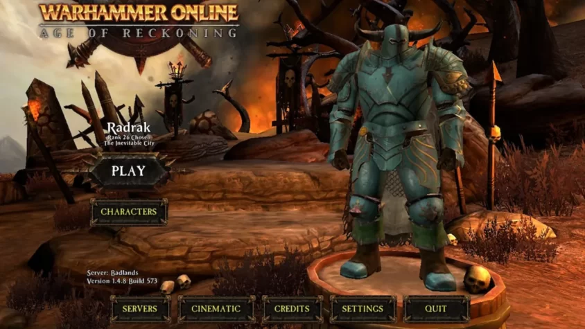 Меню выбора персонажа Warhammer Online: Age of Reckoning