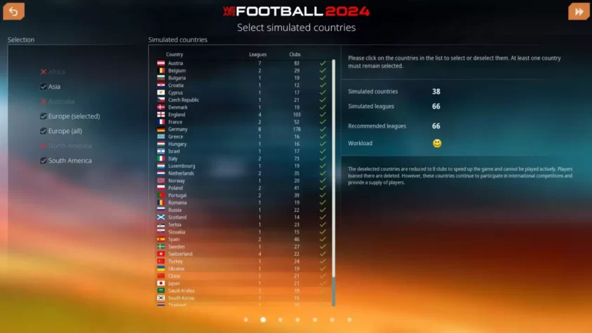 Выбор стран для симуляции в We Are Football 2024