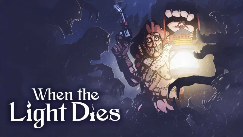'When the Light Dies' – Обложка игры Обложка игры 'When the Light Dies' с персонажем, сражающимся с тенью в темном лесу