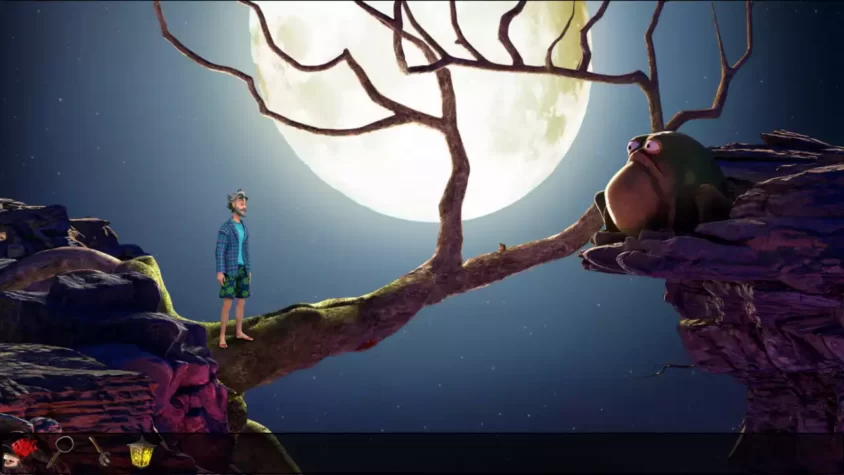 Лунная сцена с героем и птицей в игре Whirlight: No Time to Trip