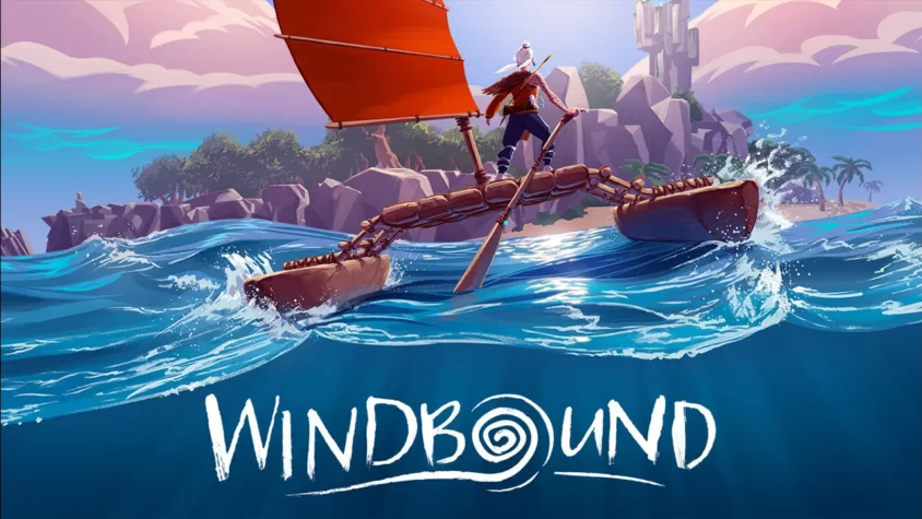 Обложка игры Windbound Обложка игры Windbound, показывающая главного персонажа на плоту среди волн