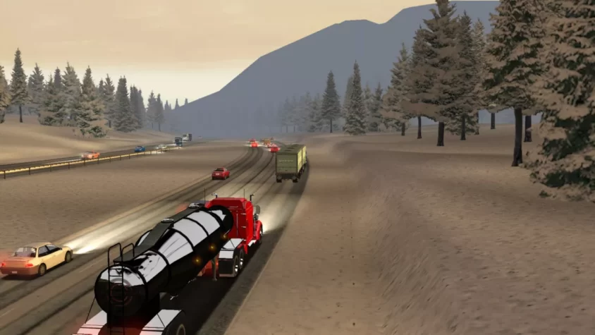 Грузовик в снежной пустыне на фоне гор в 18 Wheels of Steel