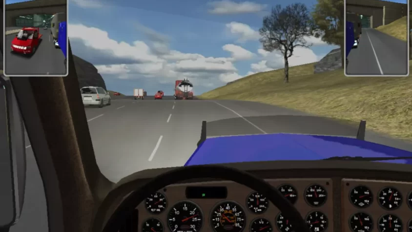 Вид из кабины грузовика в 18 Wheels of Steel — управление и дорожное движение