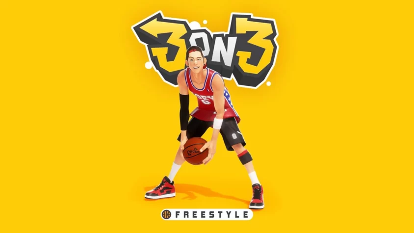Обложка игры 3on3 FreeStyle, персонаж с мячом на фоне ярко-желтого цвета