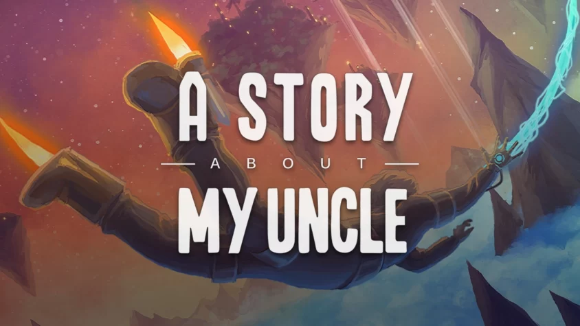 A Story About My Uncle – обложка игры Обложка игры 'A Story About My Uncle', изображающий персонажа, летящего через фантастический мир