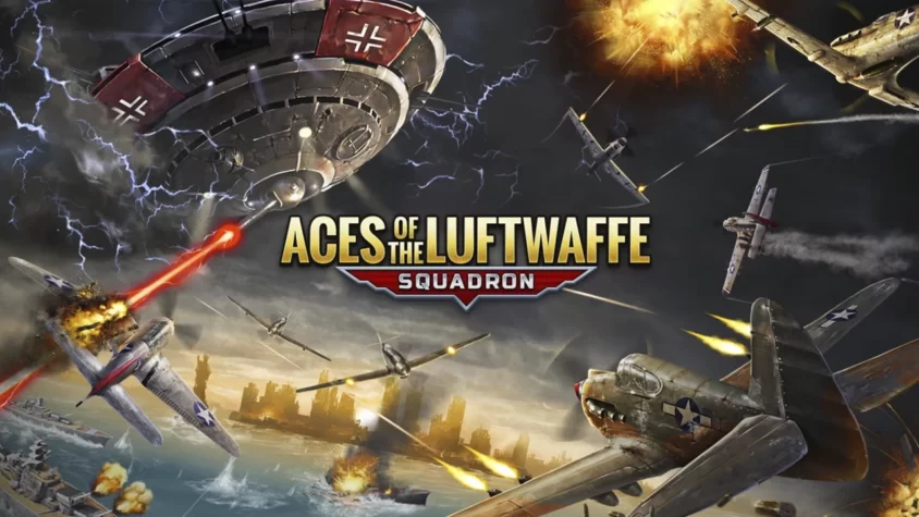 Aces of the Luftwaffe – Squadron: Воздушная битва, где даже инопланетяне не остаются в стороне Обложка игры Aces of the Luftwaffe – Squadron с эпичной воздушной битвой и неопределённым летающим объектом