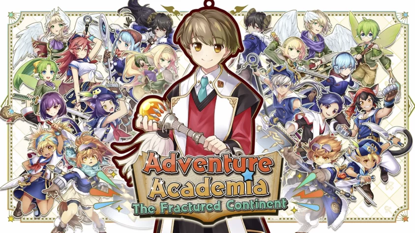 Adventure Academia: The Fractured Continent Обложка игры Adventure Academia: персонажи в ярких костюмах с магическими и боевыми аттрибутами