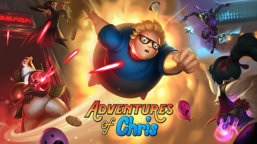 Adventures of Chris - Необычные приключения и полет через всевозможные беды Обложка игры Adventures of Chris: парень с очками летит в опасности