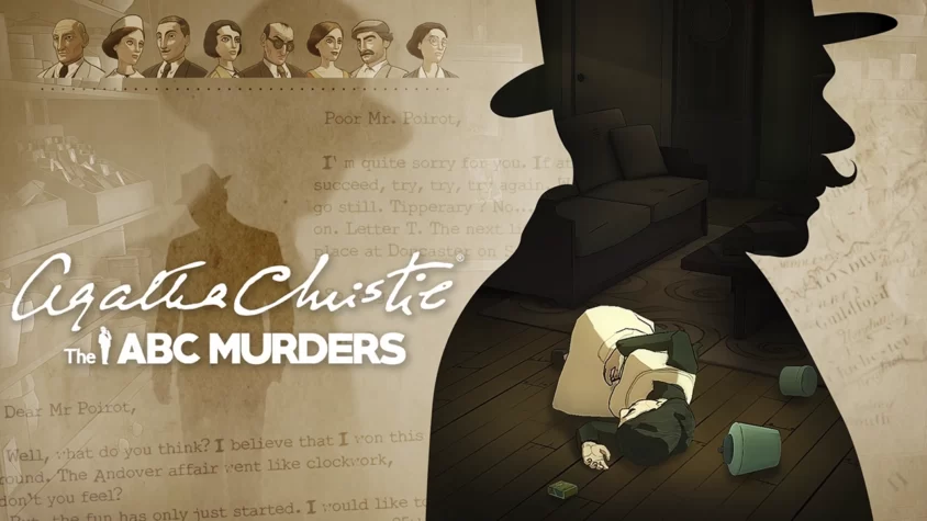 Agatha Christie: The ABC Murders — Обложка игры Обложка игры Agatha Christie: The ABC Murders с изображением убийства и силуэта Эркюля Пуаро