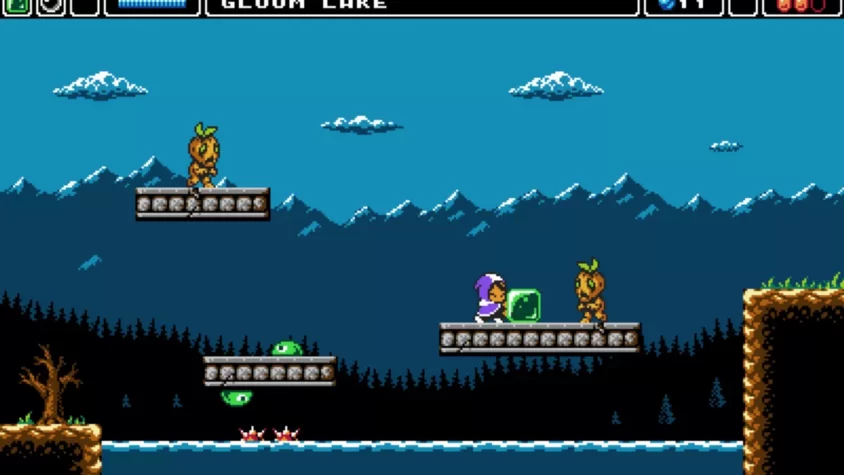 Героиня сражается с зелеными врагами на платформе в Gloom Lake