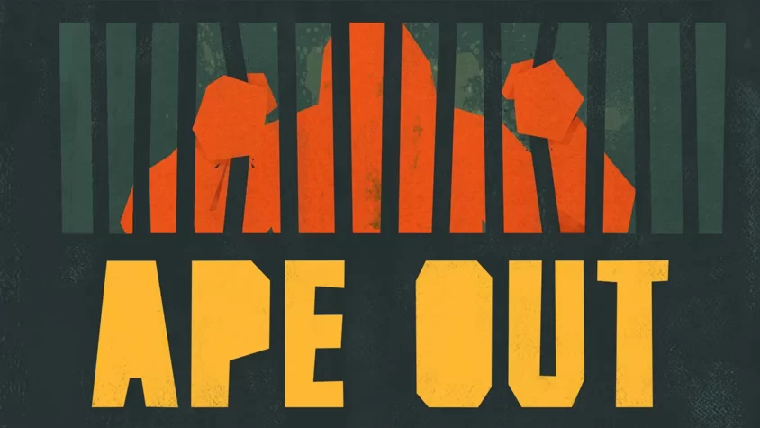 Ape Out: Обложка игры Обложка игры Ape Out с изображением обезьяны в клетке