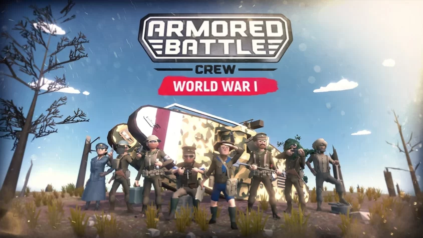 Обложка игры Armored Battle Crew с персонажами и танком в стиле мультяшной графики