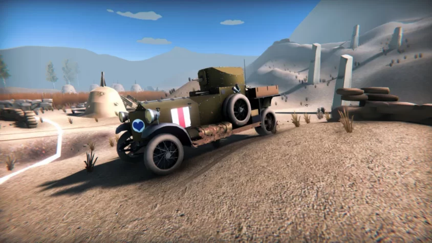Военный грузовик с французской эмблемой на фоне пустынного ландшафта в Armored Battle Crew