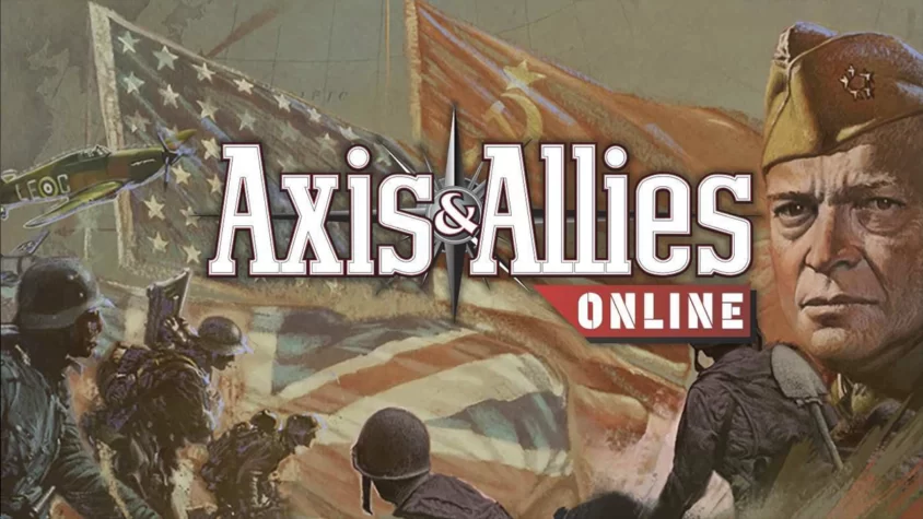 Обложка игры Axis & Allies 1942 Online, с военными, флагами и изображением лидера