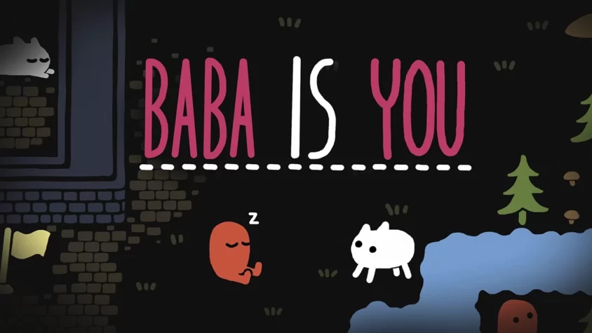 Baba Is You Обложка игры Baba Is You, где изображены главный персонаж Баба и белый котик