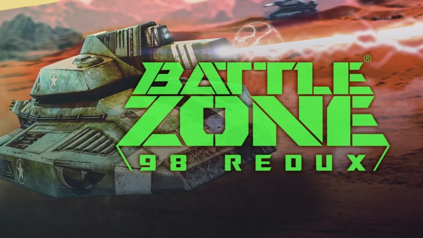 Обложка игры Battlezone 98 Redux, с изображением танка и ярким фоном