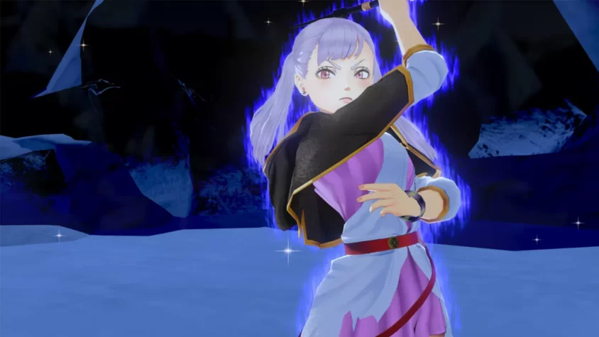 Персонаж из игры Black Clover: Quartet Knights в момент использования магии, окружённый синим светом
