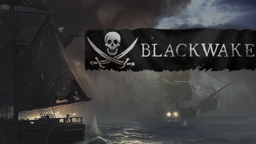Обложка игры Blackwake с пиратскими кораблями на фоне бурного моря