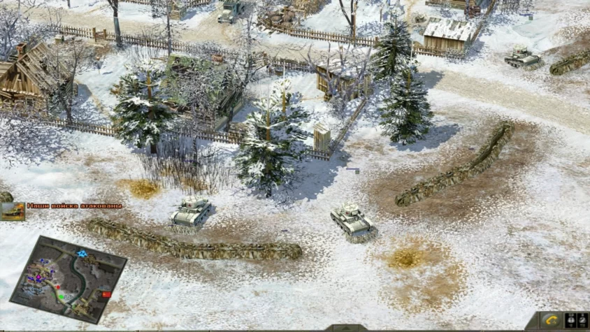 Зимняя битва в Blitzkrieg 2: танки и артиллерия против снега и простых деревень