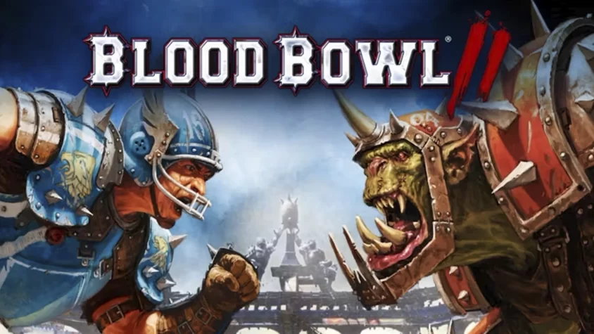 Blood Bowl 2 — финальная битва на поле Обложка игры Blood Bowl 2, где два враждующих игрока — человек в футбольной броне и орк в броне с шипами, готовые к схватке