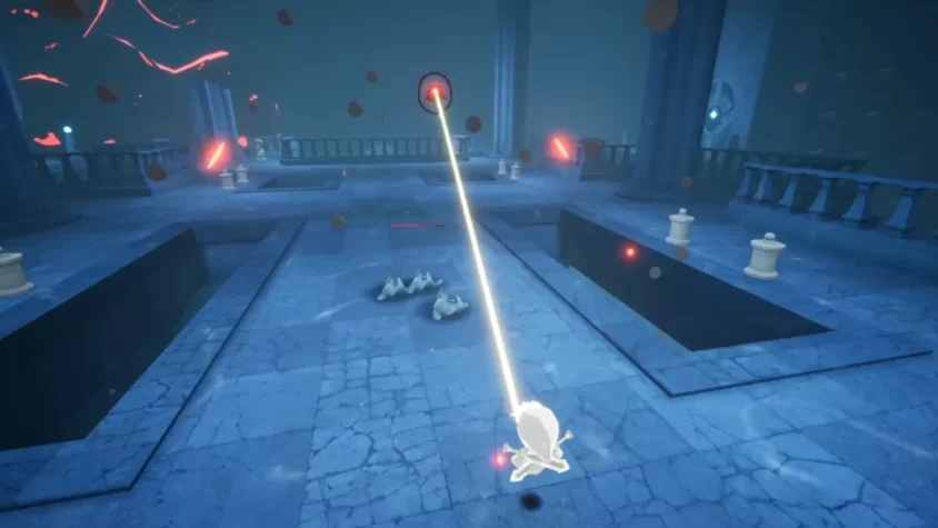 Персонаж в игре Blue Fire использует лазер, чтобы уничтожить врагов