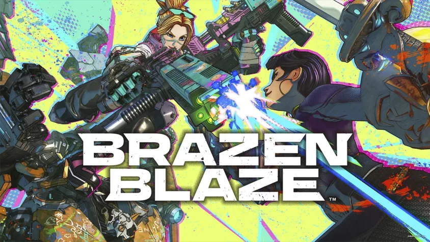 Обложка игры Brazen Blaze с динамичными персонажами и ярким фоном