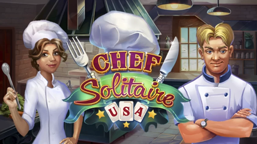 Обложка игры Chef Solitaire: USA с двумя поварами в кухне