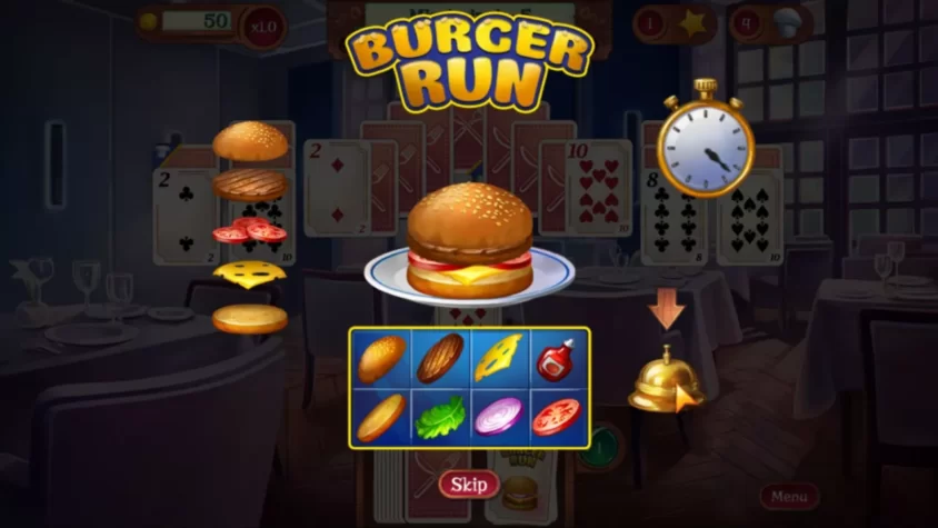 Геймплей игры Chef Solitaire: USA с созданием бургера и картами