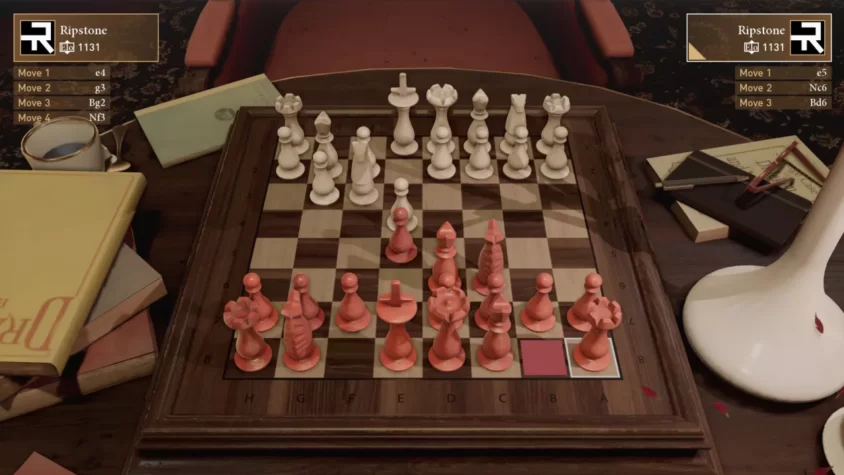 Игровой процесс в Chess Ultra с классической шахматной доской и розовыми фигурами