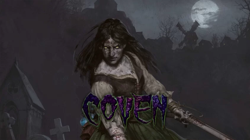 Coven — тут тебе и магия, и зловещие пустые взгляды О, ну конечно, очередная ведьма с мечом на фоне лунной ночи и разрушенных домов, кто бы мог подумать