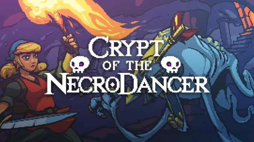 Crypt of the NecroDancer - музыкальный рогалик с элементами танцев и битв Обложка игры Crypt of the NecroDancer, где героиня с факелом сталкивается с нежитью