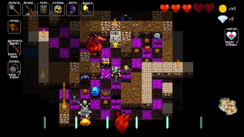 Геймплей Crypt of the NecroDancer: героиня среди монстров и ловушек в подземелье