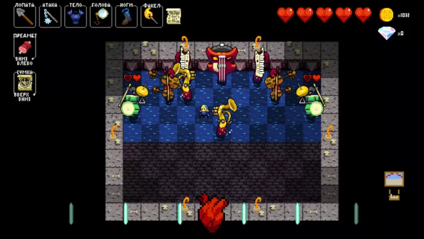 Геймплей Crypt of the NecroDancer: героиня среди музыкальных монстров на танцполе