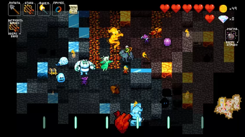 Геймплей Crypt of the NecroDancer: битва с монстрами среди лавы и льда