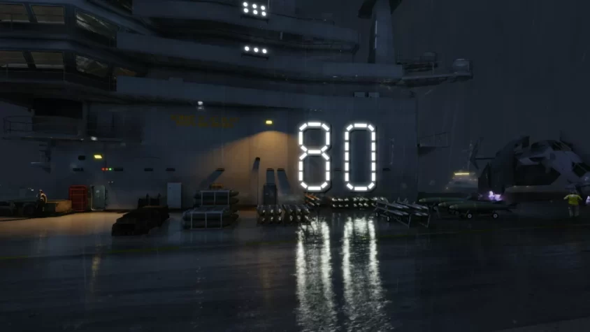 Военная база с дождем и цифрой 80